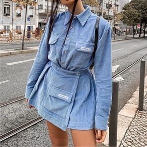 MYMUMMADEIT Blue Corduroy Pleated Skirt